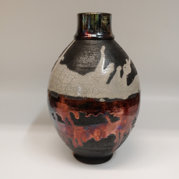 Click to view detail for #220718 Raku Copper, White Crackle and Black $29